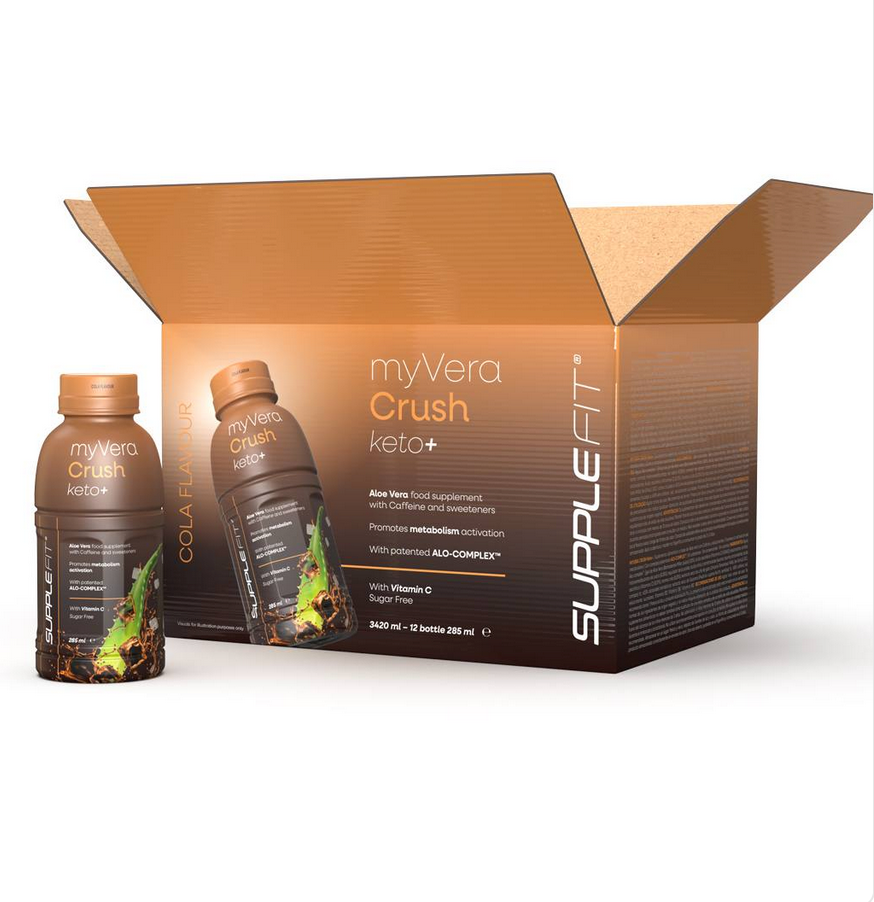 MYVERA CRUSH Keto+ Nahrungsergänzungsmittel mit Koffein und Süßungsmitteln in 285 ml Einzeldosisflaschen